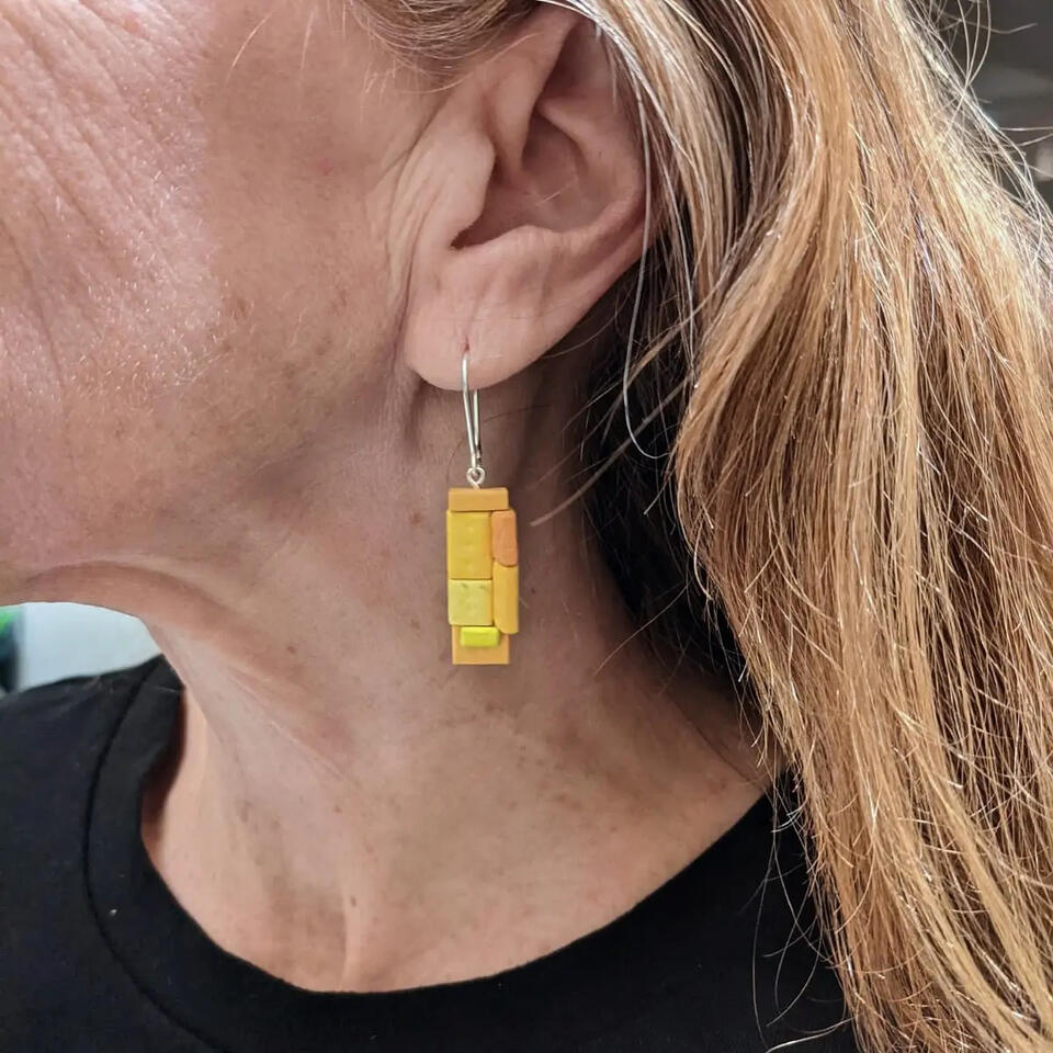 plastic, acrylic paint, sterling silver